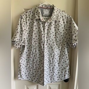 Denim & Flower Ricky Singh Size XL White Blue Floral Cotton Button Shirt